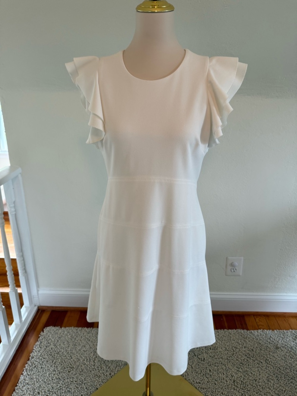 Tommy Hilfiger White Ruffle Sleeve Midi Dress Size 10